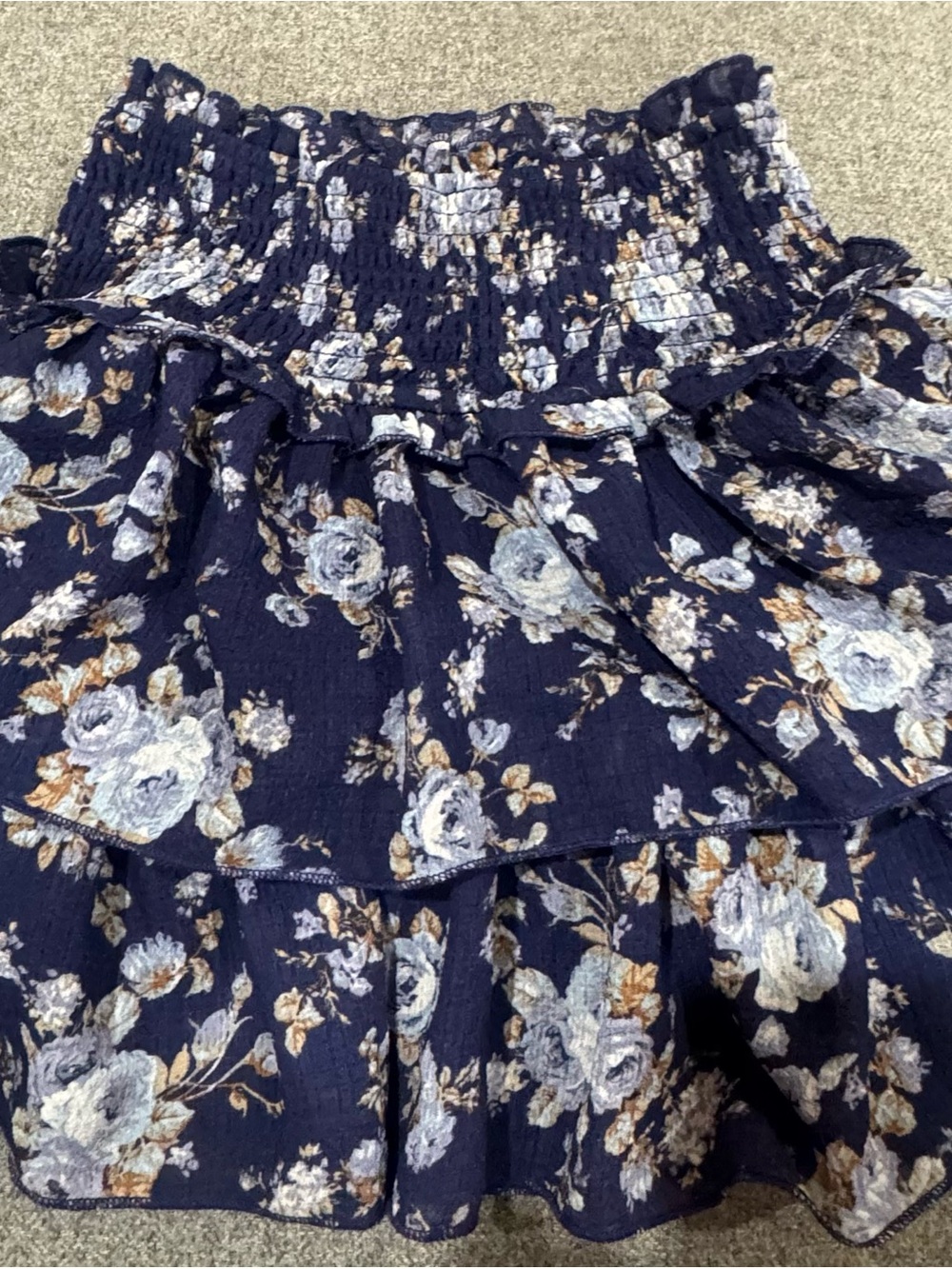 Altar'd State Navy Floral Tiered Ruffle Skirt